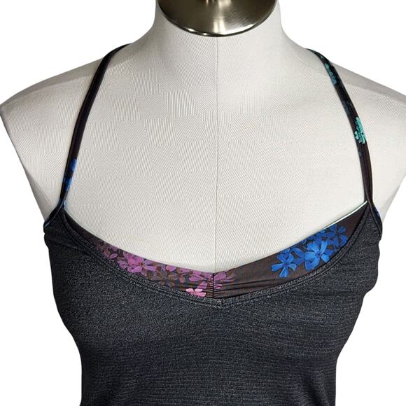 Lululemon Roll Out‎ Tank Heathered Black Petal Pop Multi Black Women's Size 4 - Picture 2 of 8